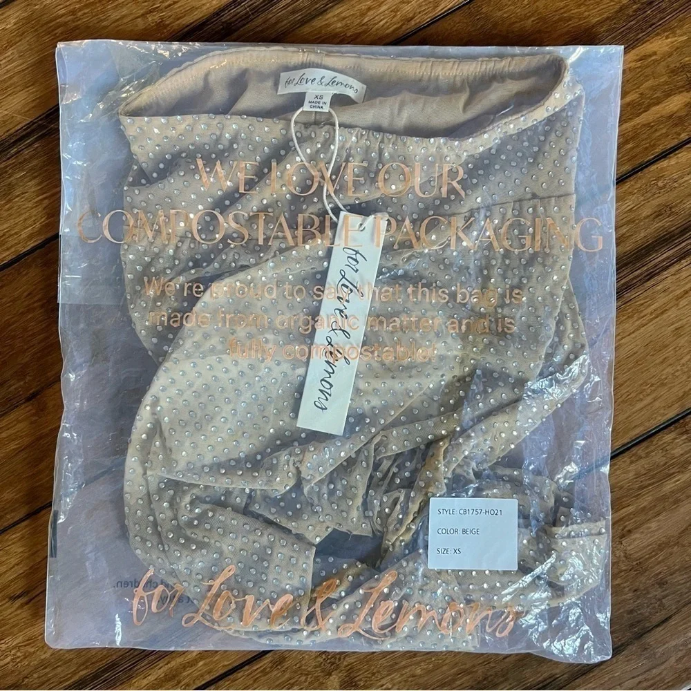 NWT FOR LOVE & LEMONS‎ Rhinestone Sheer Mesh High Waist Festival Bike Shorts XS